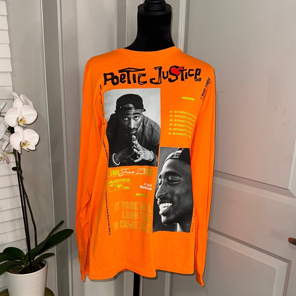 Orange Poetic Justice Graphic Long Sleeve Shirt
